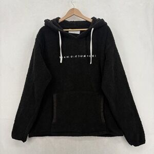 Seek Discomfort Hoodie Mens XL Black Sherpa Fleece Pullover Kangaroo Pocket